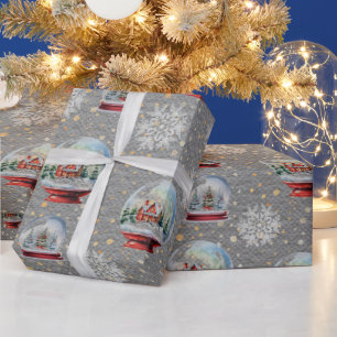 Papier Cadeau Noël ultime Neige Globes Acier Gris
