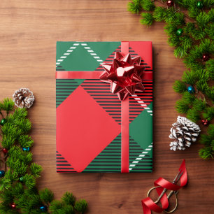Papier Cadeau Noël Vacances Plaid Tartan Rouge Vert Blanc