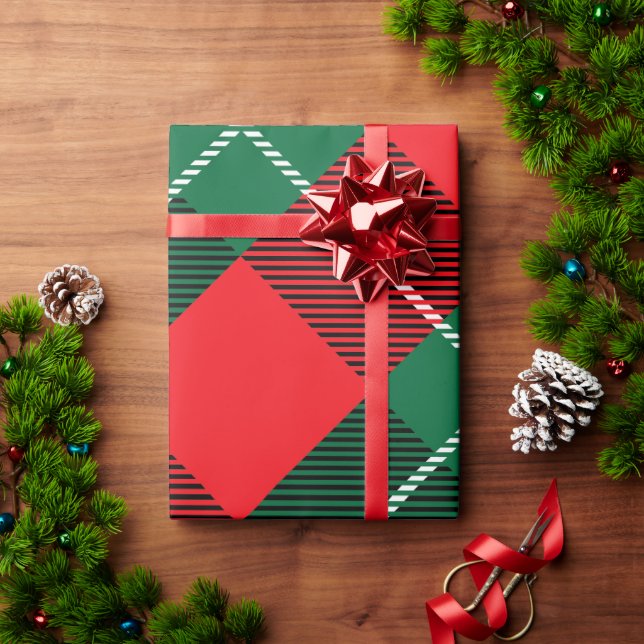 Papier Cadeau Noël Vacances Plaid Tartan Rouge Vert Blanc (Cadeau de vacances)