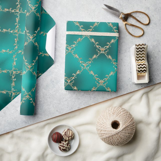 Papier Cadeau Noël Vacances Turquoise or Parties scintillant Dam (Artisanat)