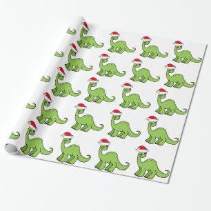 Papier Cadeau Noël vert badine le dinosaure Père Noël