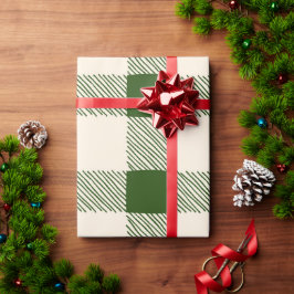 Papier Cadeau Noël Vert & Ecru Large Plaid Vacances Simple