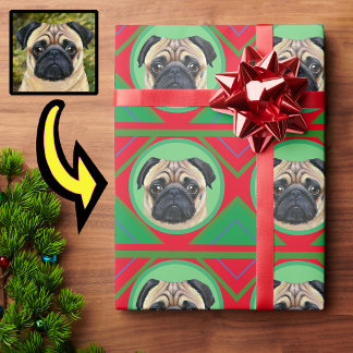 Papier Cadeau Noël Vert et Rouge avec Votre Photo