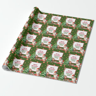 Papier Cadeau Noël vert Personnalisé Père Noël et Elfe