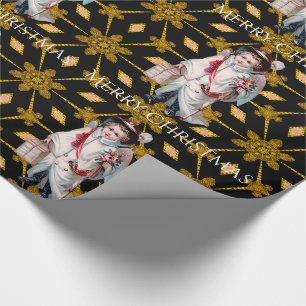 Papier Cadeau Noël victorien de petit garçon de berger