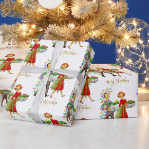 Papier Cadeau Noël vintage 1950's Couple Joyeux Noël