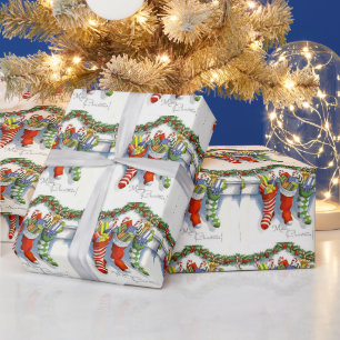 Papier Cadeau Noël Vintage, Bas, Cheminée