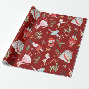 Papier Cadeau Noël Vintage Casse-Noisette Conte de Fées Rouge