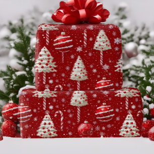 Papier Cadeau Noël vintage de Sucre de canne rouge et blanc