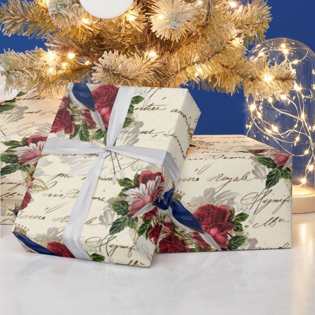 Papier Cadeau Noël vintage d'oiseaux bleus (Vacances)