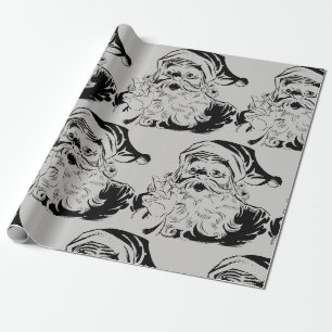 Papier Cadeau Noël vintage Père Noël noir et gris