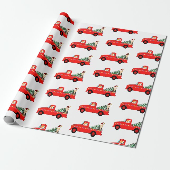 Papier Cadeau Noël vintage Red Truck (Déroulé)