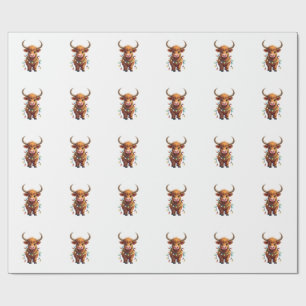 Papier Cadeau Noël Vintage Vache des Highlands Mignonnes Fêtes R