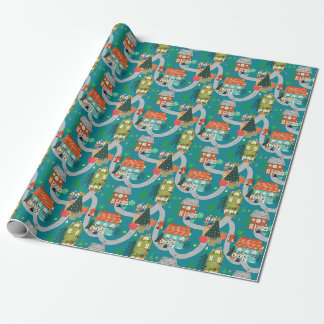 Papier Cadeau Noël Woodland Cute Animaux Turquoises
