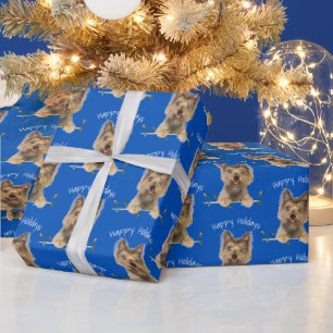 Papier Cadeau Noël Yorkshire Terrier en bleu