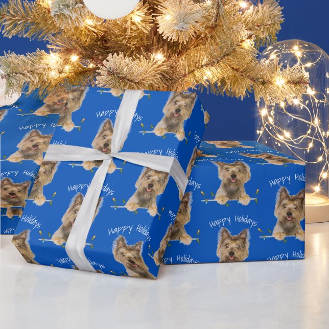 Papier Cadeau Noël Yorkshire Terrier en bleu (Vacances)