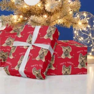 Papier Cadeau Noël Yorkshire Terrier Sur Tinsel