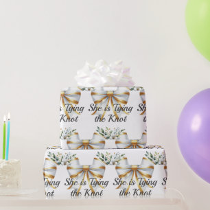 Papier Cadeau Noeud Blanc Floral Fête de Mariage