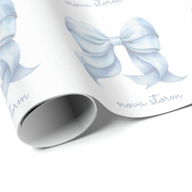 Papier Cadeau Nœud Bleu Tendance Personnalisé Avec Monogramme de (Coin rond)