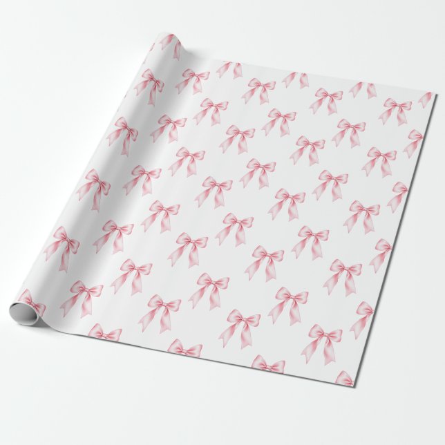 Papier Cadeau Nœud Coquette Aquarelle Rose Tendance Féminin Fémi (Déroulé)
