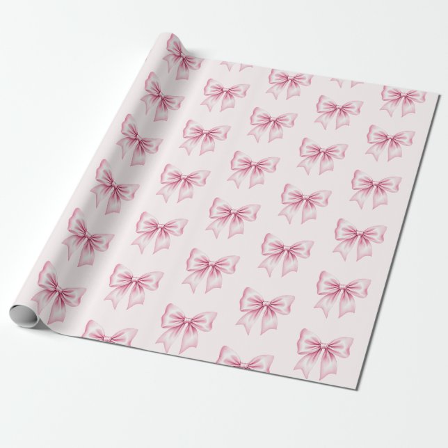 Papier Cadeau Nœud Coquette Aquarelle Rose Tendance Féminin Fémi (Déroulé)