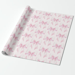 Papier Cadeau Nœud Coquette Aquarelle Rose Tendance Féminin Fémi