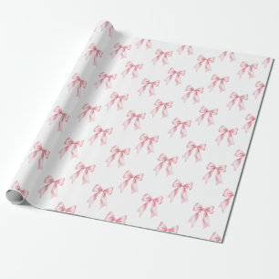 Papier Cadeau Nœud Coquette Aquarelle Rose Tendance Féminine Fée
