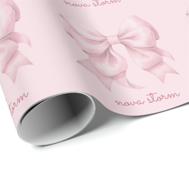 Papier Cadeau Nœud Rose Tendance Personnalisé Avec Nom Monogramm (Coin rond)