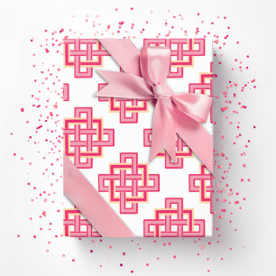 Papier Cadeau Nœud sans fin carré rose et orange