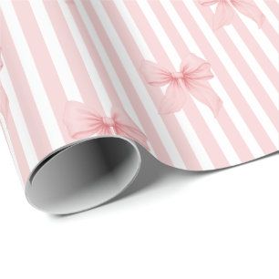 Papier Cadeau Nœuds et rayures Coquette rose