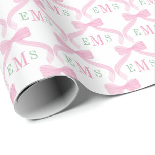 Papier Cadeau Nœuds Monogramme Rose Et Vert Prépa Fille