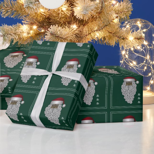 Papier Cadeau Noir Africain Père Noël Vert Noël (Vacances)