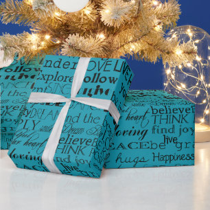 Papier Cadeau Noir Aqua Blue Mots Inspirants