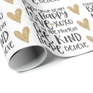 Papier Cadeau Noir Aquarelle Mots Inspirationnels Gold Heart