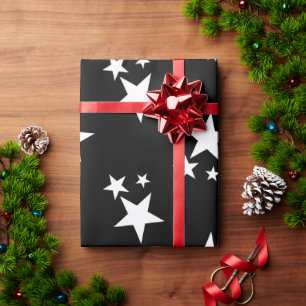 Papier Cadeau Noir avec étoiles blanches
