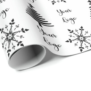 Papier Cadeau Noir Blanc Chic Arbre de Noël Retail Logo personna