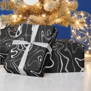 Papier Cadeau Noir blanc damas abstraits tourbillons cool motif