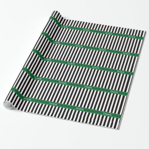 Papier Cadeau Noir Blanc Forêt Bande Nom du ruban Monogramme