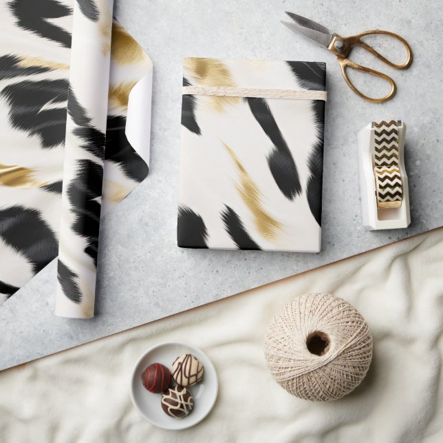 Papier Cadeau Noir Blanc Or Cowhide Anniversaire (Artisanat)