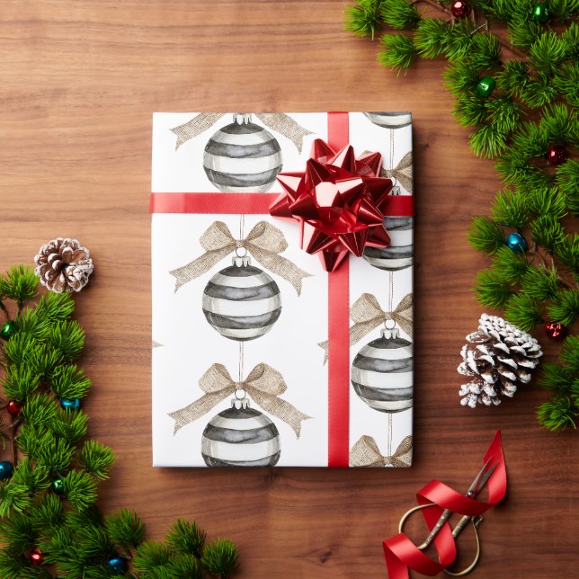 Papier Cadeau Noir blanc rayures ornement Bow Noël (Cadeau de vacances)