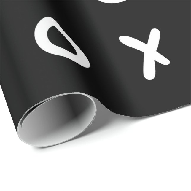 Papier Cadeau Noir & Blanc X O XO XO's Tendance Mignon (Coin rond)