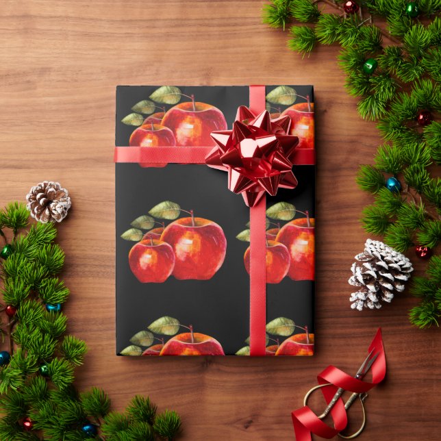 Papier Cadeau Noir de la pomme rouge (Cadeau de vacances)