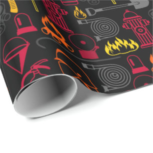 Papier Cadeau Noir de motif d'icônes de pompier
