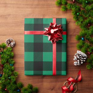 Papier Cadeau Noir de Noël blanc et vert rustique