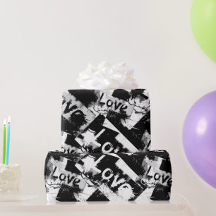 Papier Cadeau Noir et blanc avec des taches motif d'amour