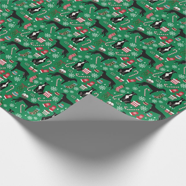 Papier Cadeau Noir et blanc Chien gris Noël (Coin)
