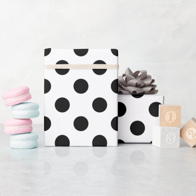 Papier Cadeau Noir et blanc classique grand pois motif (Baby Shower)