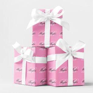 Papier Cadeau Noir et blanc Fatigue Monogramme rose
