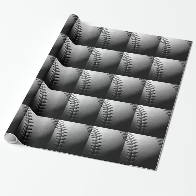Papier Cadeau Noir et blanc Gros plan de base-ball (Déroulé)