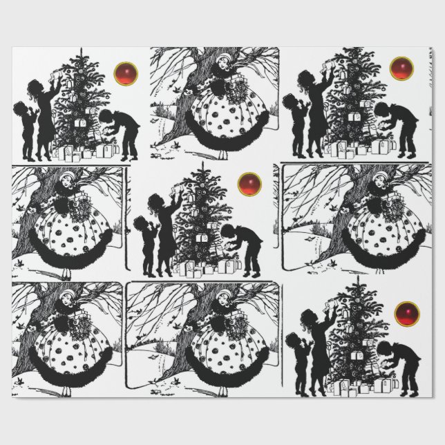 Papier Cadeau NOIR ET BLANC, JEUX de pierres précieuses (Plat)